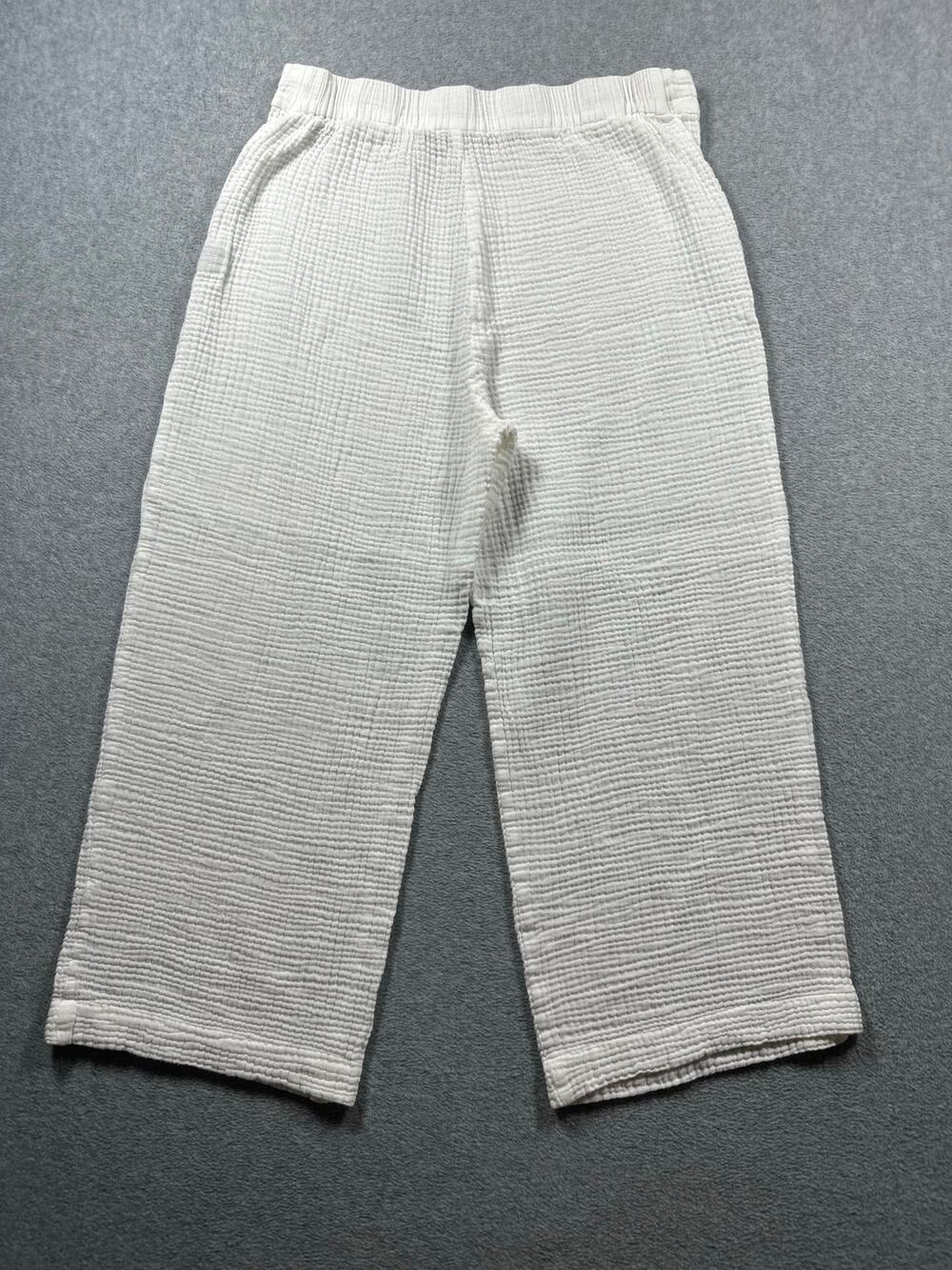 Jenni Kayne Gauze Pants Embroidered LOVE Large White Straight Leg Elastic Waist